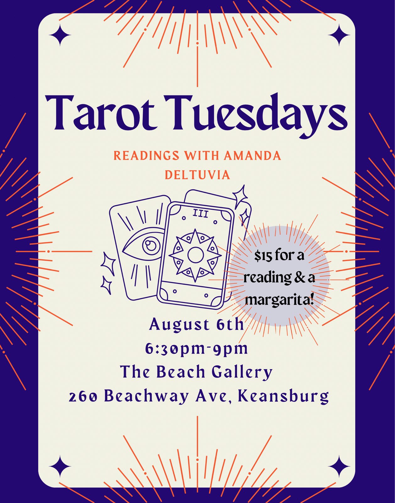 Tarot Reading at the Beach Gallery Flyer